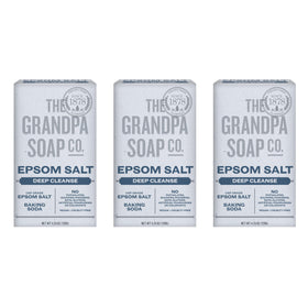 The Grandpa Soap Company front packaging showing three bars and branding benefits