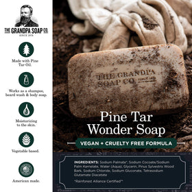 The Grandpa Soap Company pine tar bar side profile highlighting solid, travel-ready size
