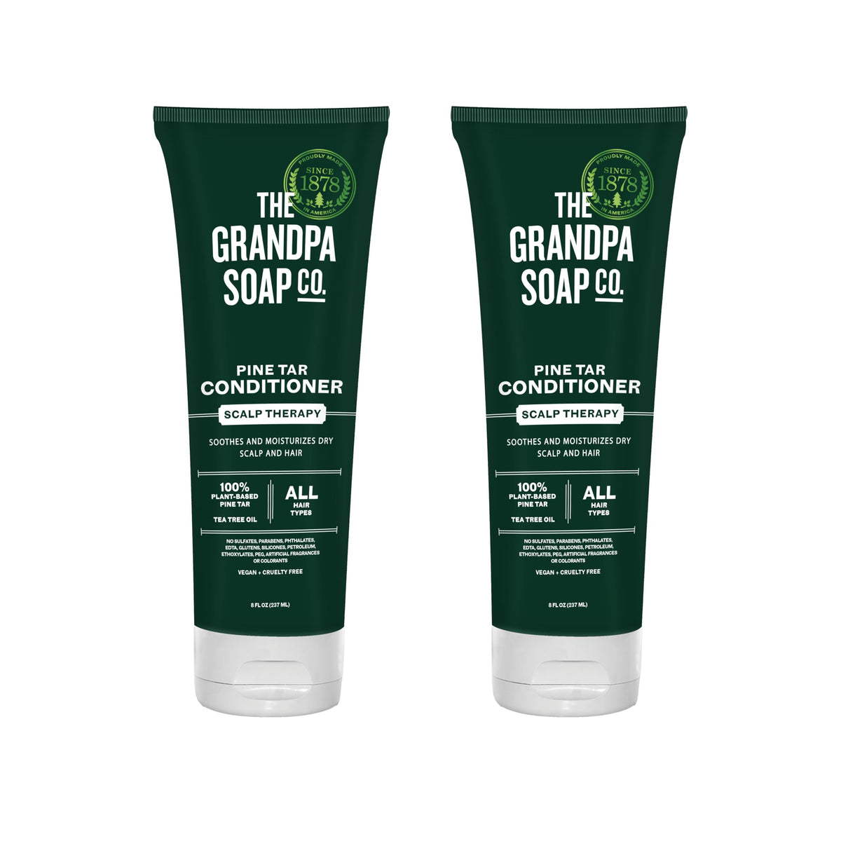 The Grandpa Soap Company front packaging showing pine tar conditioner benefits