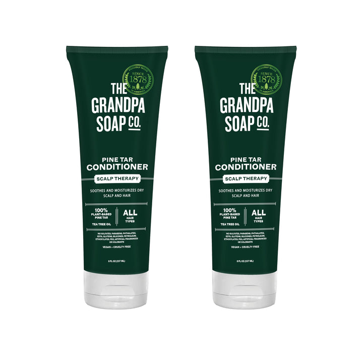 The Grandpa Soap Company front packaging showing pine tar conditioner benefits