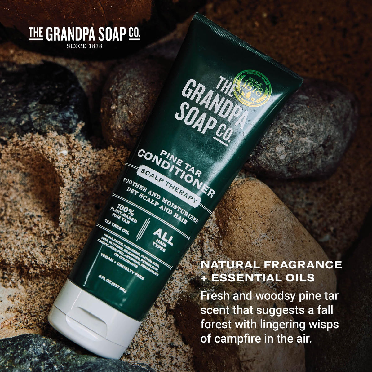 The Grandpa Soap Company conditioner in hand demonstrating easy application and control