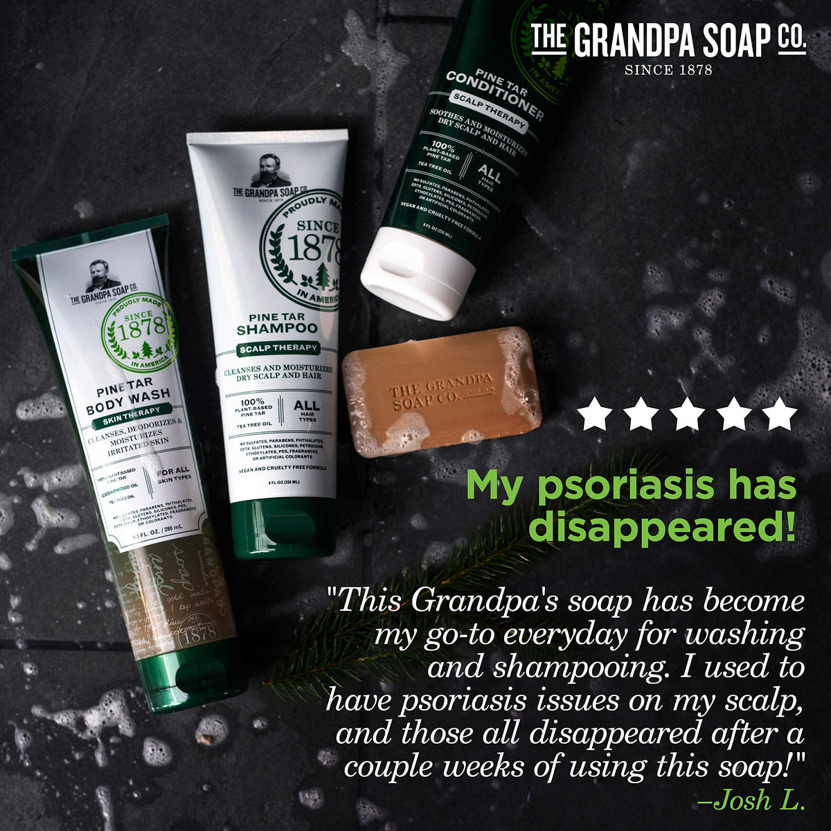 The Grandpa Soap Company label and ingredient panel clearly showing natural formulation