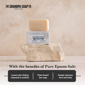 Grandpa Soap Company bar beside ruler showing 4.25 oz scale for sizing clarity