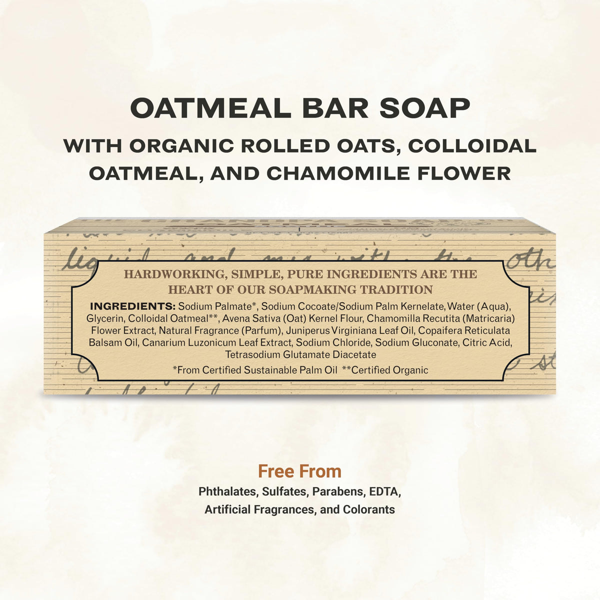 The Grandpa Soap Company close-up of bar texture showing oats and gentle exfoliation