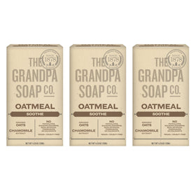 The Grandpa Soap Company front packaging showing three oatmeal bars and product benefit