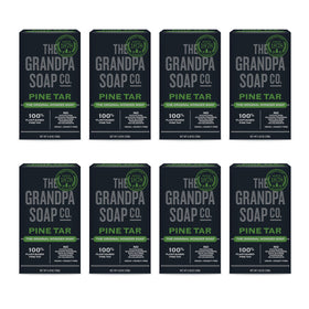 Grandpa Soap Company front packaging showing woodsy pine tar scent benefit
