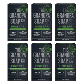 Grandpa Soap Company pine tar front packaging showing six bars and woodsy branding for value