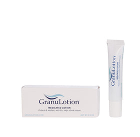 GranuLotion 0.5oz tube front view showing compact medicated lotion benefit