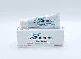 GranuLotion label detail highlighting activated astringent technology benefit