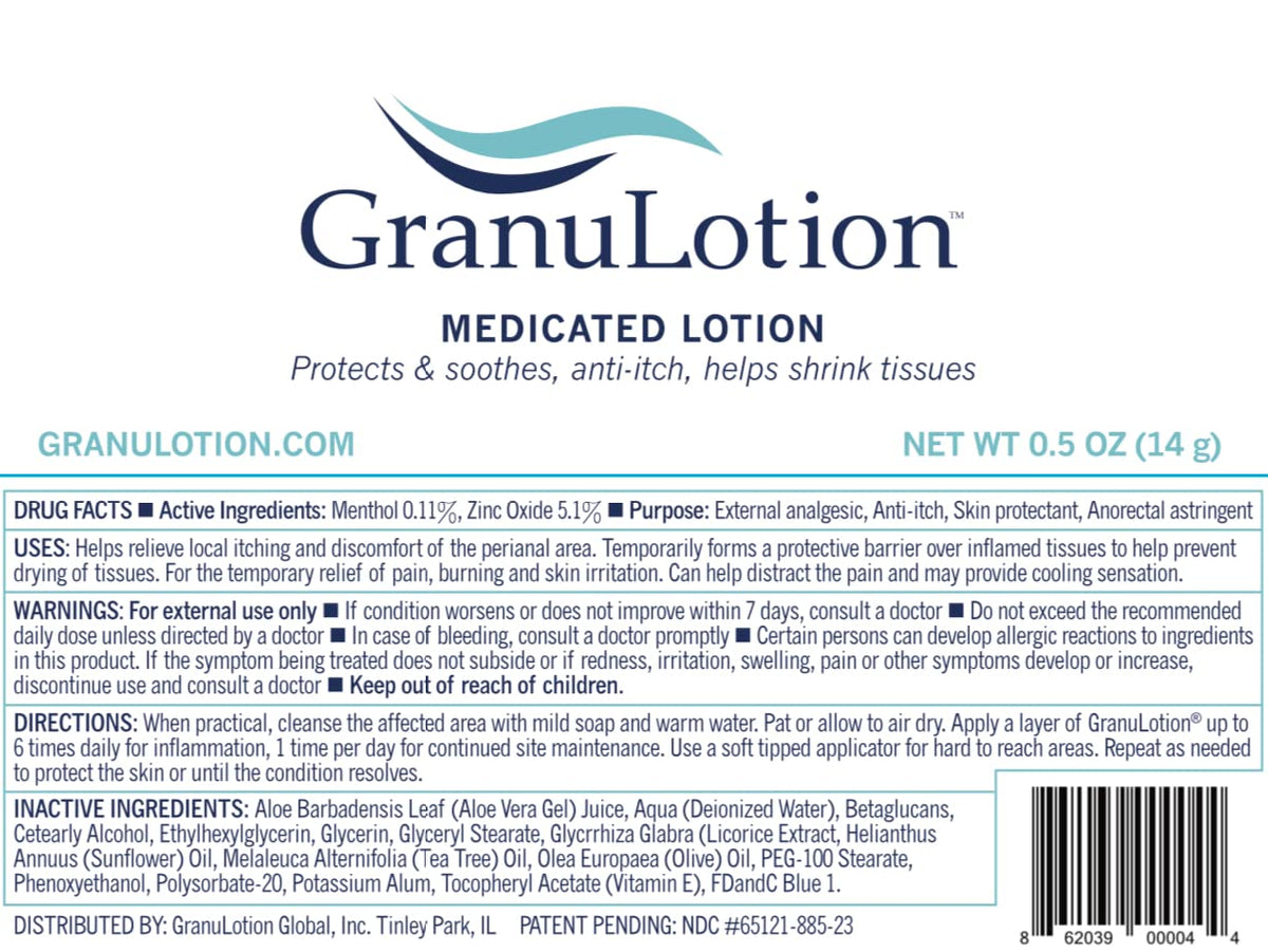 GranuLotion lotion texture on fingertip showing quick-absorbing, lightweight benefit