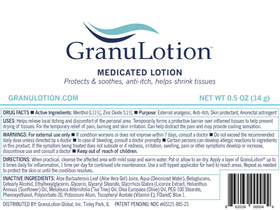 GranuLotion lotion texture on fingertip showing quick-absorbing, lightweight benefit
