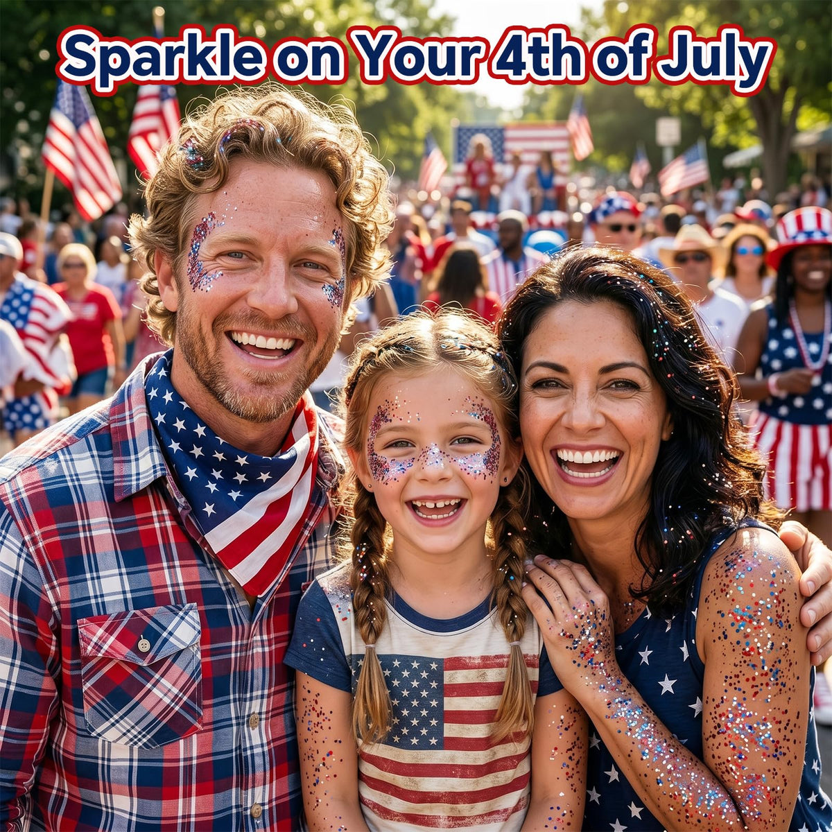 Gravel Dew application on cheek demonstrating quick swipe for long‑lasting patriotic sparkle
