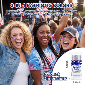 Gravel Dew lifestyle photo at outdoor festival displaying bold red white blue body glitter impact