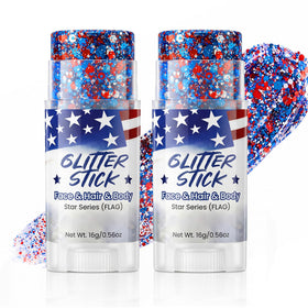 Gravel Dew front packaging showing dual red white blue glitter sticks for easy patriotic makeup