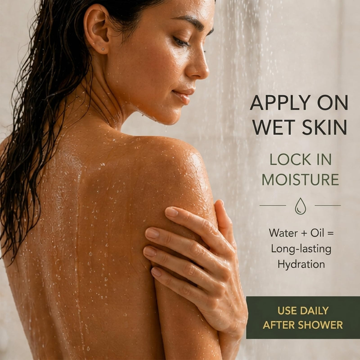 GraviGlow being smoothed onto arm after shower for hydration