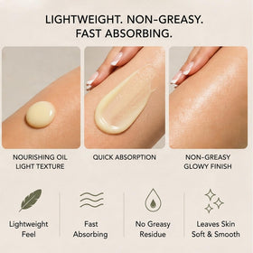 GraviGlow ingredients flatlay with oils and shea butter visual