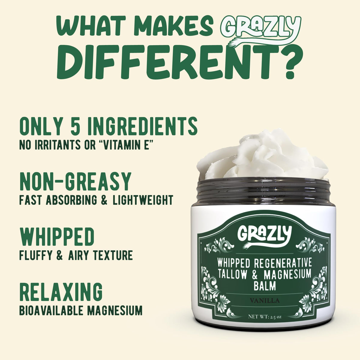 Grazly close-up of whipped tallow texture highlighting lightweight spreadability