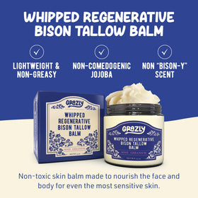 Grazly open jar top view revealing creamy whipped bison tallow