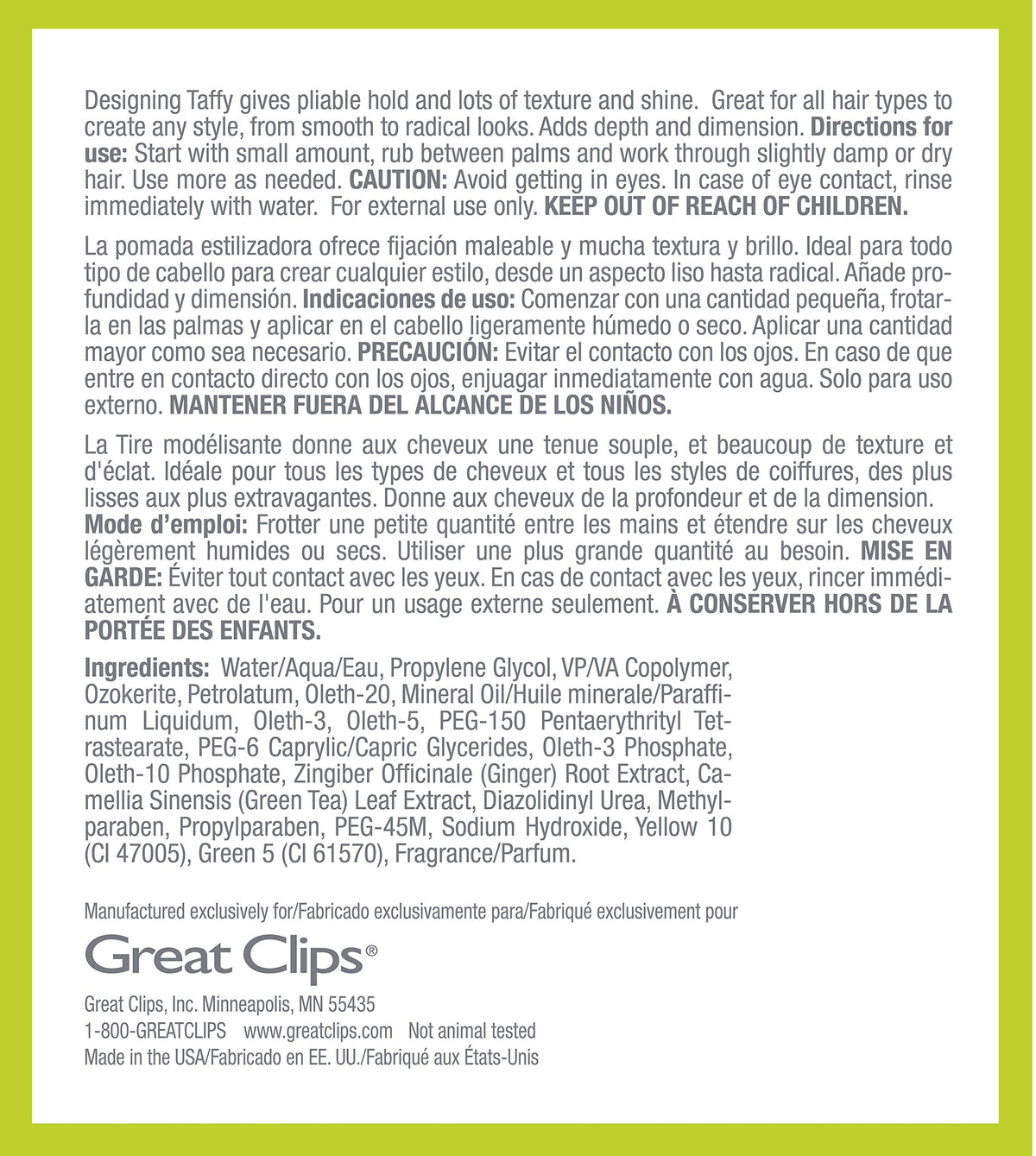 GREAT CLIPS 3.4oz container beside a hand to show compact travel-friendly size