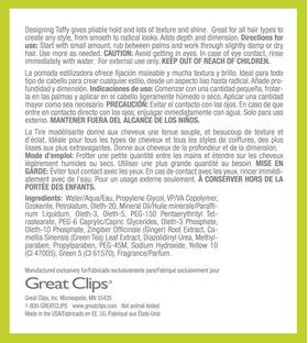 GREAT CLIPS 3.4oz container beside a hand to show compact travel-friendly size