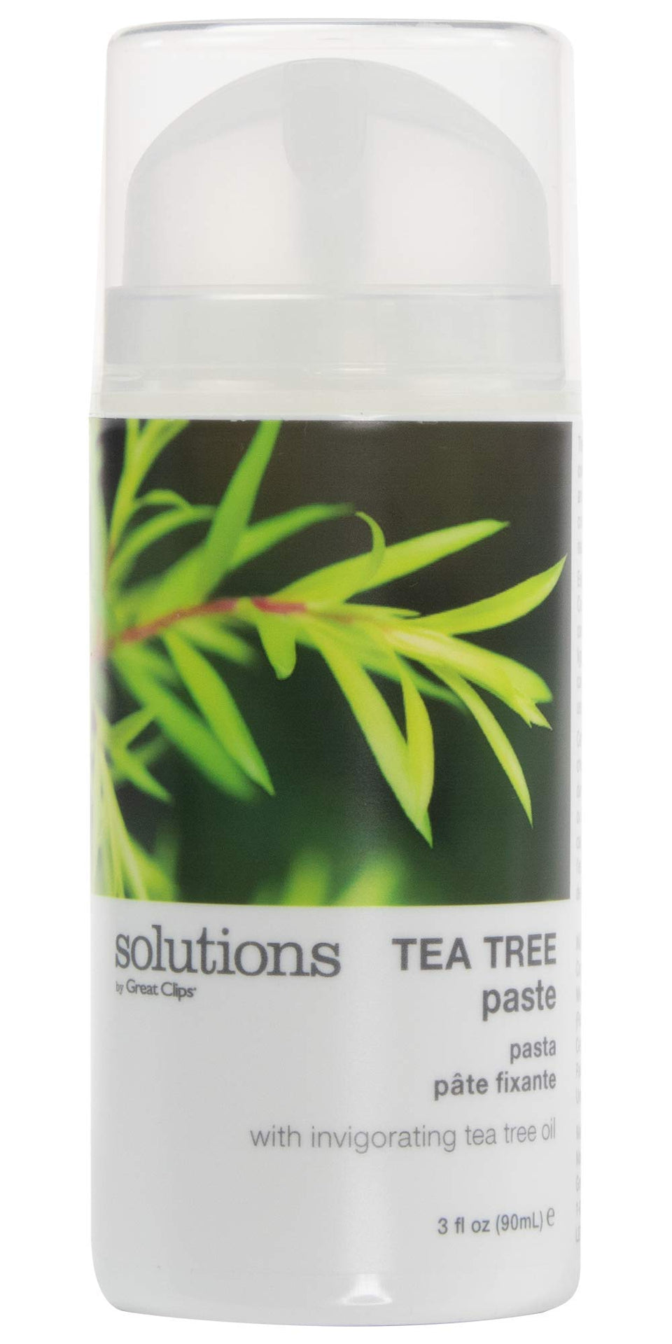 GREAT CLIPS front packaging of Tea Tree Paste showing label and size, easy identification benefit