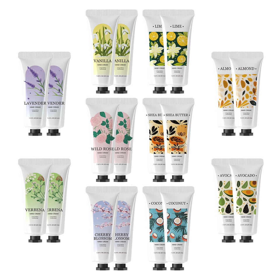 Green Canyon Spa front packaging showing 20 travel hand lotions and scent labels benefiting gifting