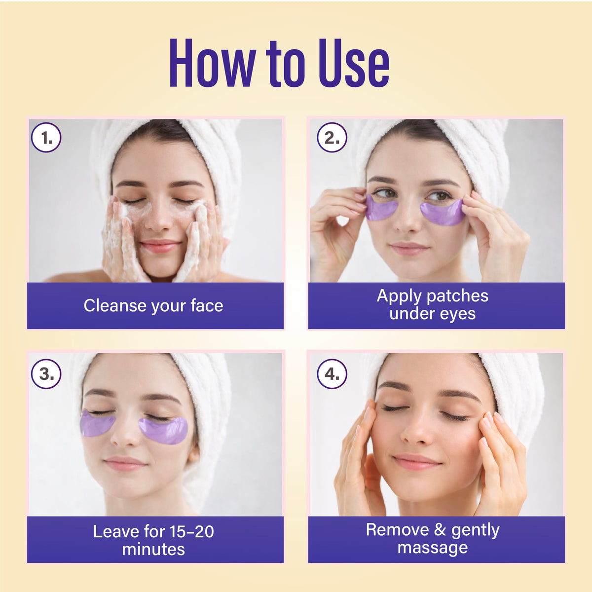 Green Cosmos patches in use under eye demonstrating de-puffing benefit