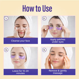Green Cosmos patches in use under eye demonstrating de-puffing benefit
