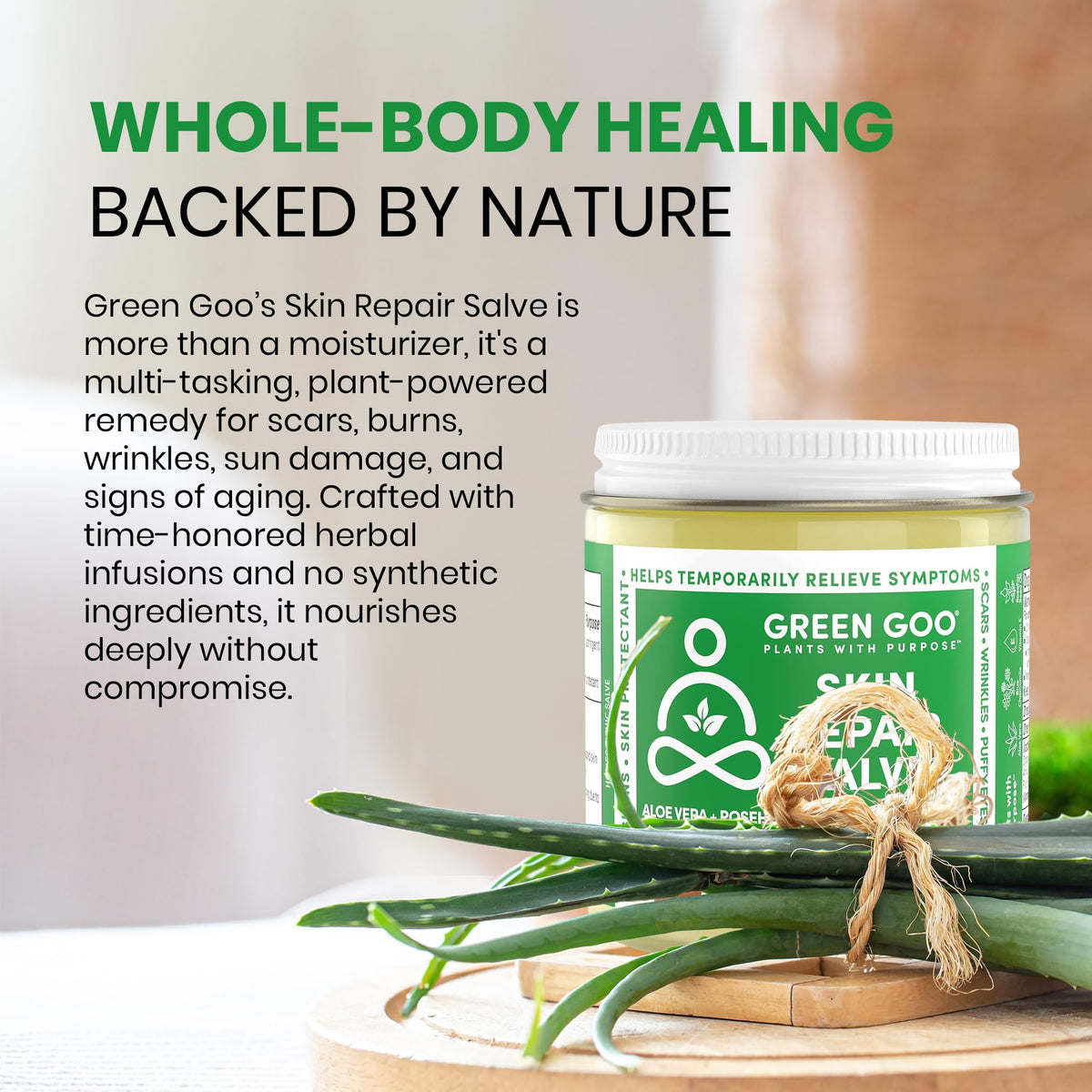 Green Goo on bathroom counter lifestyle shot promoting daily routine use