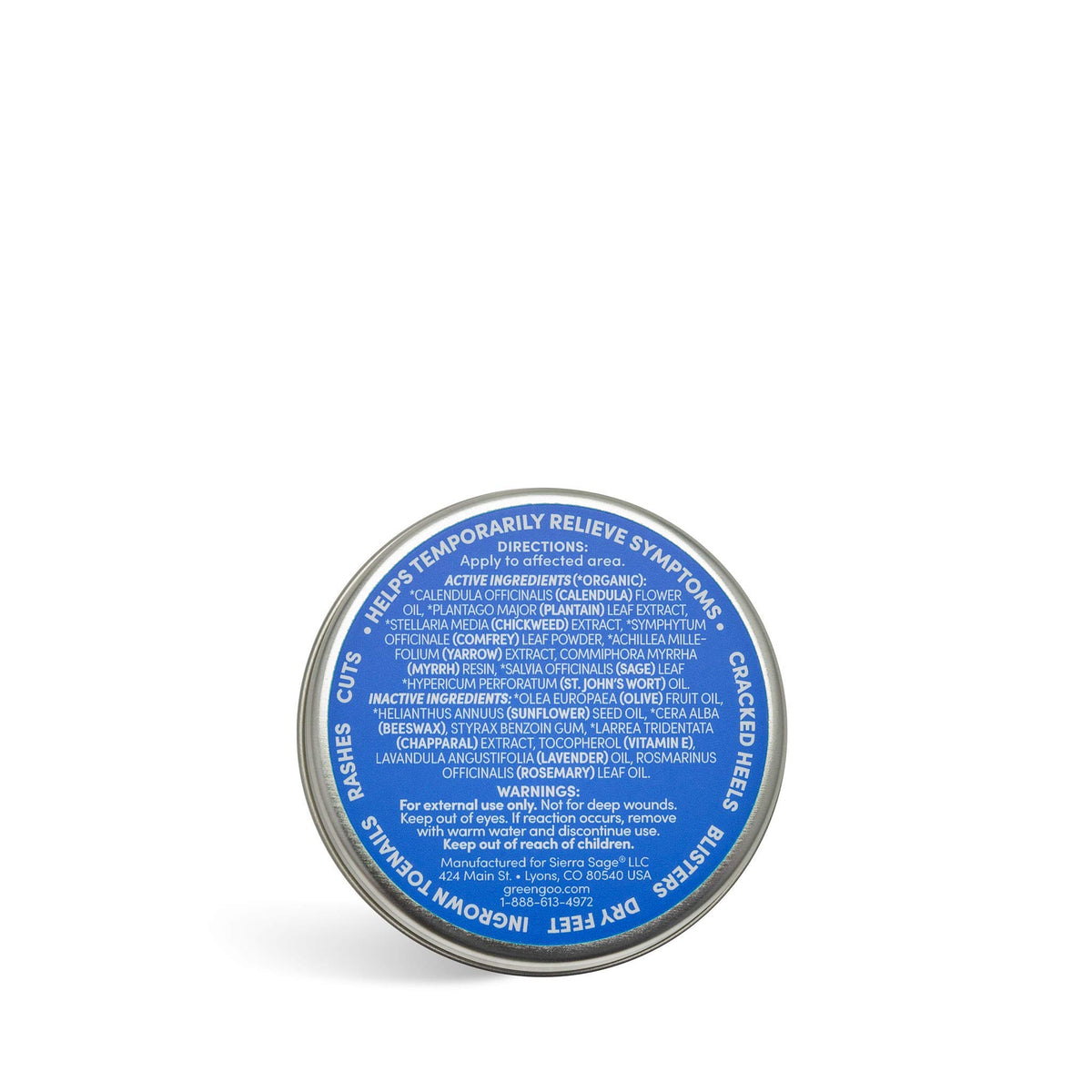 Green Goo tin next to coin showing scale and travel-friendly, long-lasting supply
