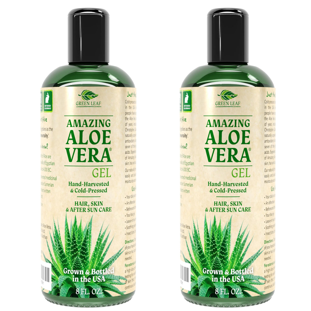 Green Leaf Naturals front packaging showing two 8oz bottles and label clarity
