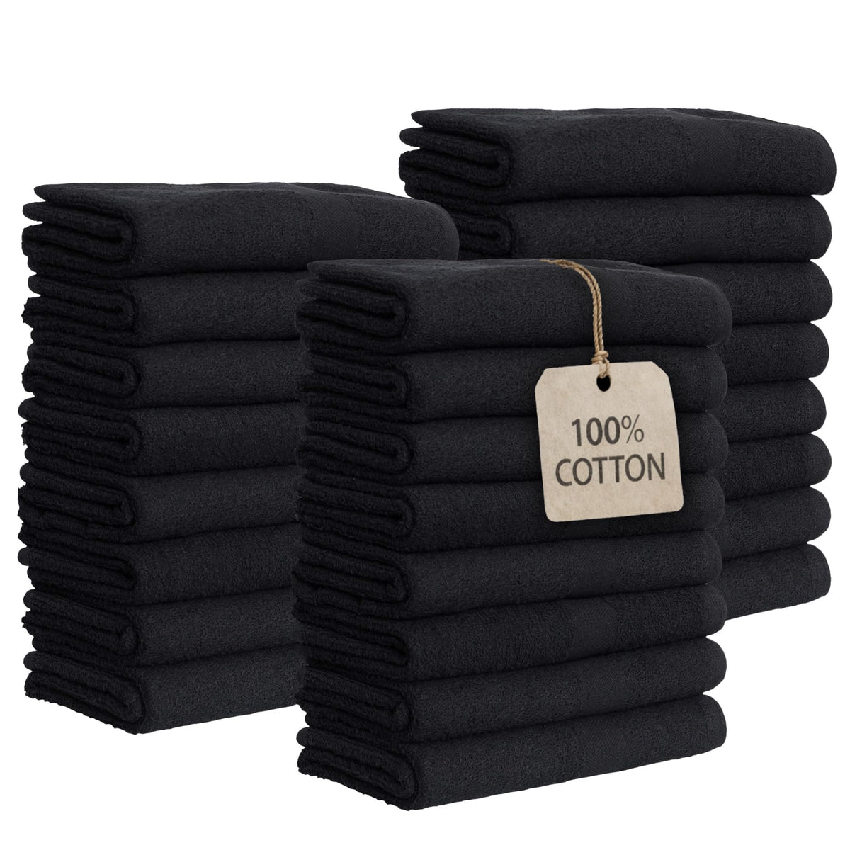 GREEN LIFESTYLE front packaging of 24 black towels shows value and professional look