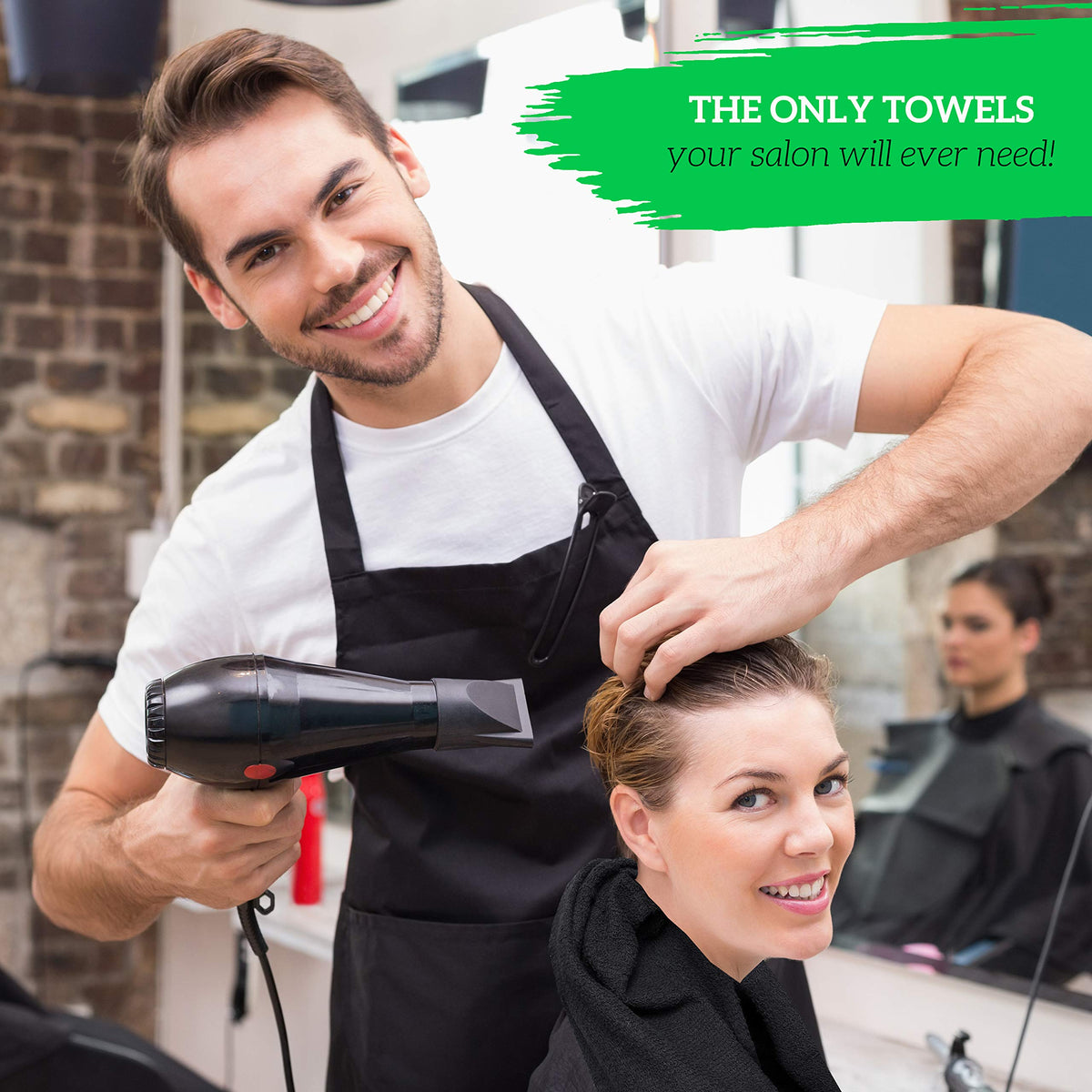 GREEN LIFESTYLE towel used for hair drying in salon demonstrates quick moisture pickup