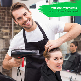 GREEN LIFESTYLE towel used for hair drying in salon demonstrates quick moisture pickup