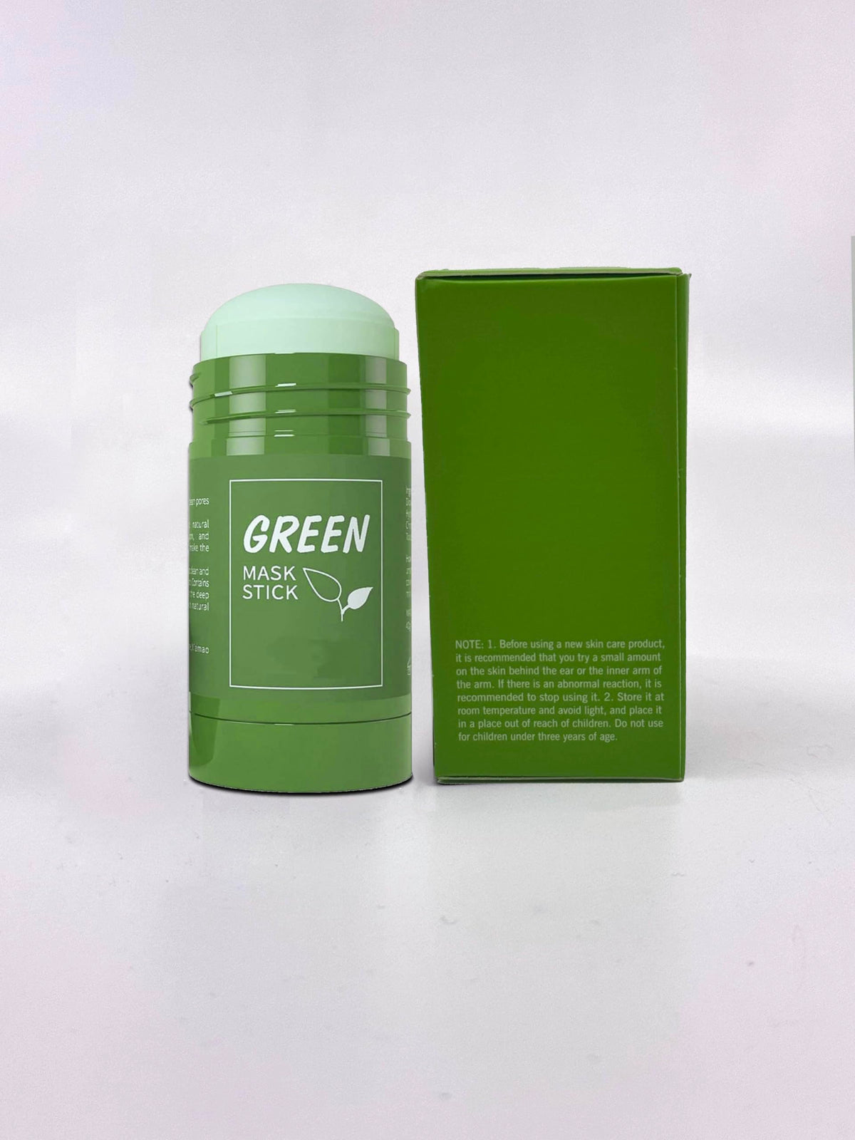 Green Mask Stick ingredients label close-up highlighting green tea