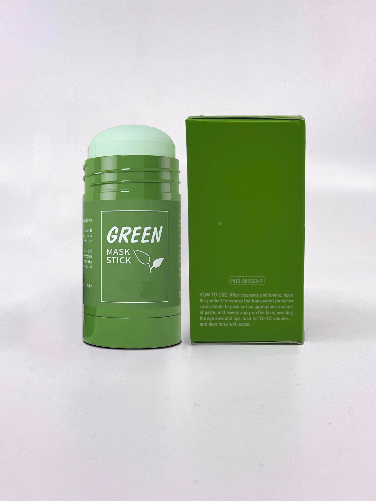 Green Mask Stick in toiletry bag ready for travel convenience