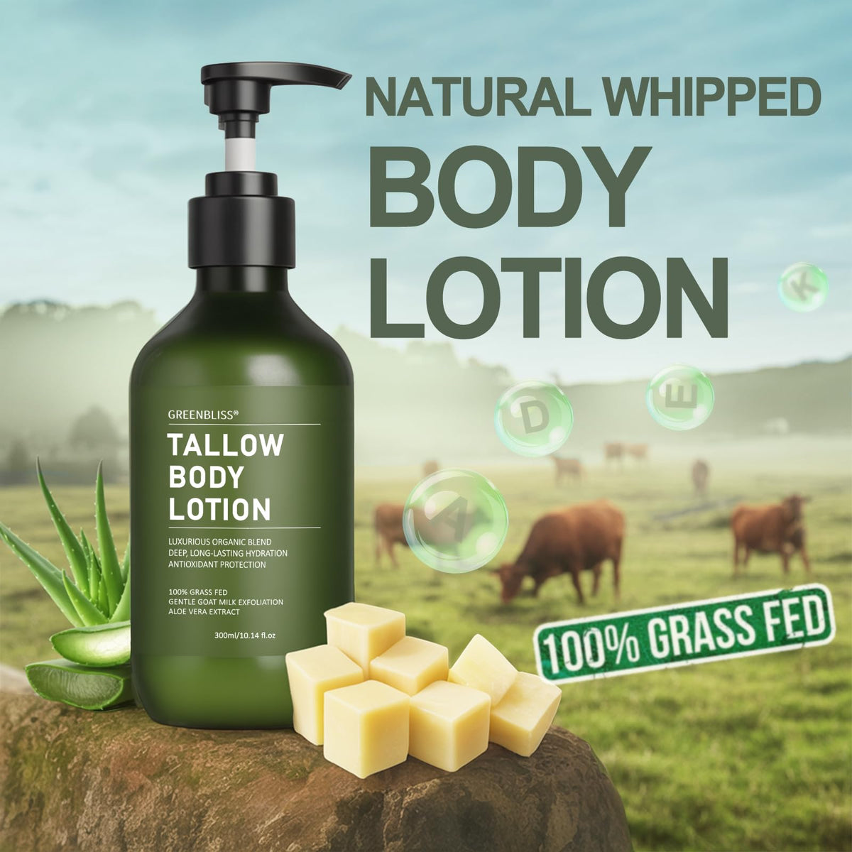 GreenBliss pump dispensing lotion for easy controlled application and convenience
