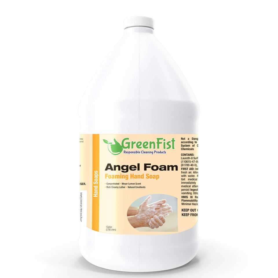 GreenFist gallon front label showing product branding and lemon scent benefit