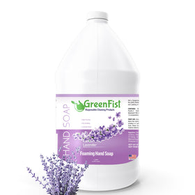 GreenFist lavender jug front view showing packaging and clear branding benefit: easy bulk refill