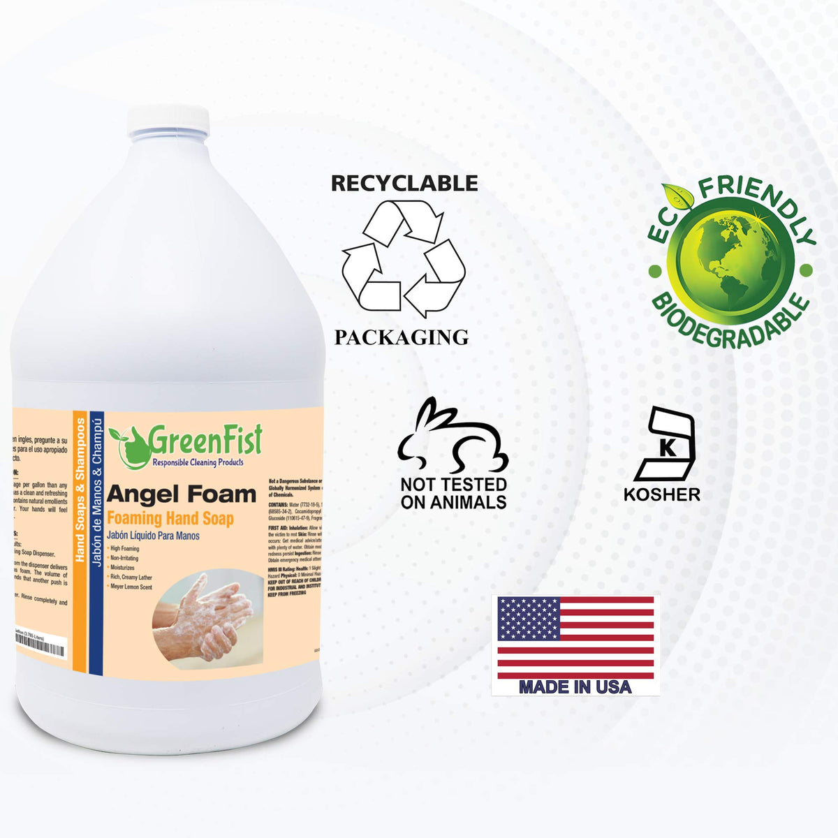 Pouring GreenFist refill into dispenser highlighting mess-free transfer benefit