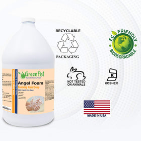 Pouring GreenFist refill into dispenser highlighting mess-free transfer benefit