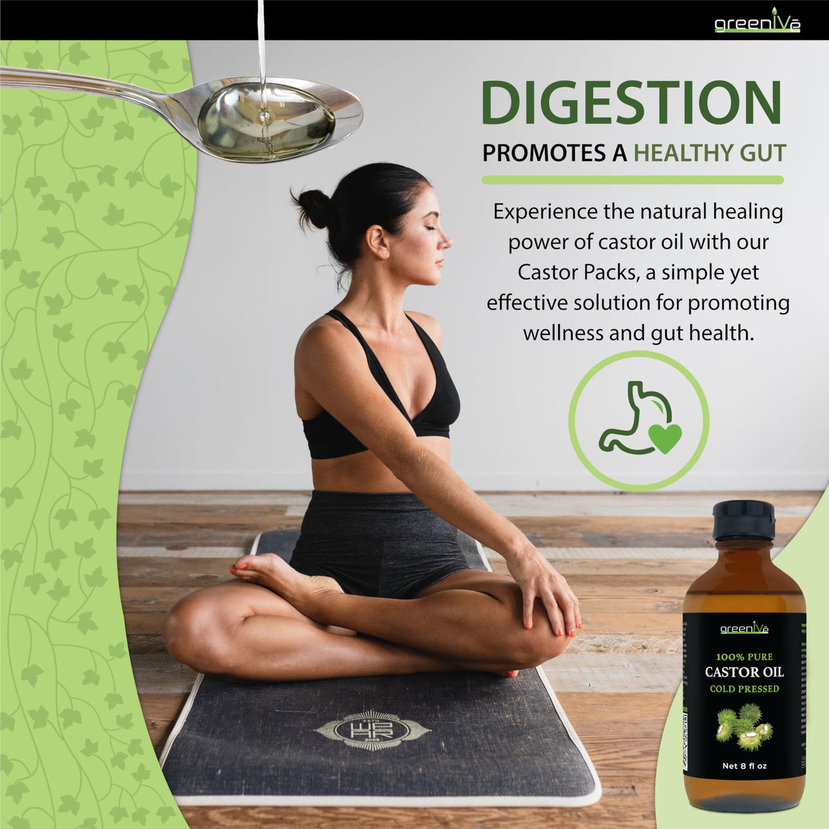 GreenIVe castor oil absorbed into flannel for castor pack use and coverage