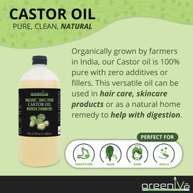 Close-up of GreenIVe castor oil thick golden texture and viscosity