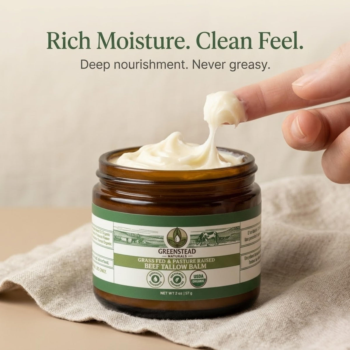 Greenstead Naturals open jar texture showing creamy balm melting for hydration