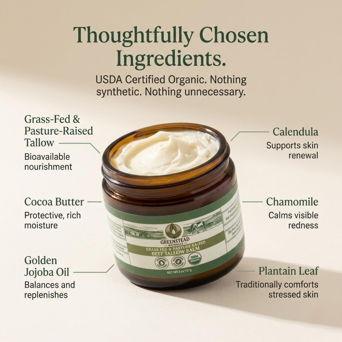 Greenstead Naturals applying balm to hand demonstrating easy absorption and barrier support