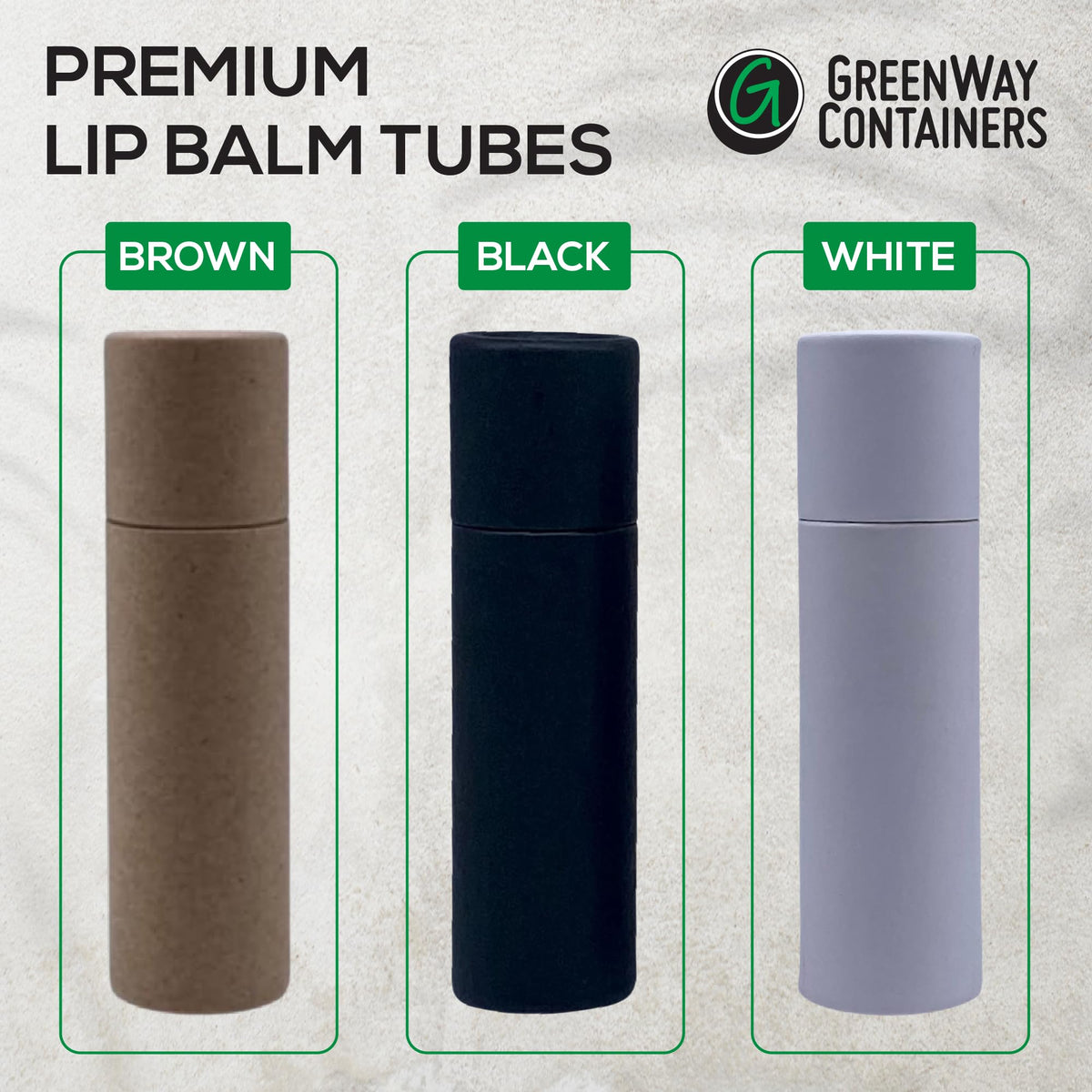 GREENWAY CONTAINERS group of 25 brown tubes illustrating bulk supply convenience