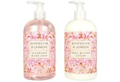 Greenwich Bay Trading front packaging showing 16 oz soap and lotion, elegant display benefit
