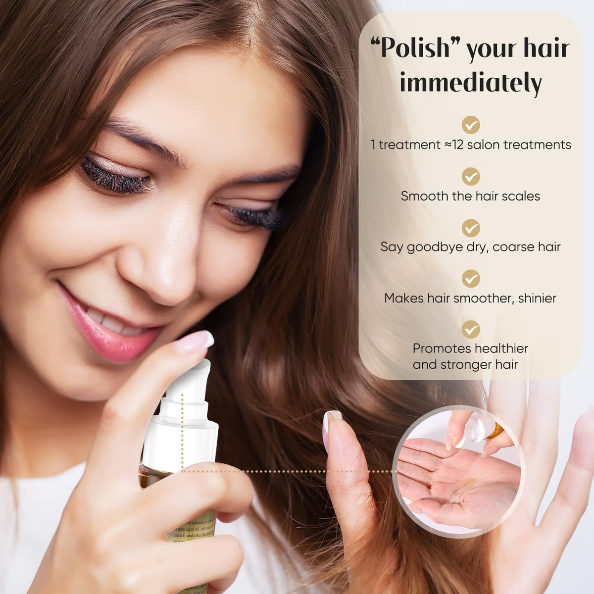 GREEONIL applied to damp hair demonstrating detangling and shine