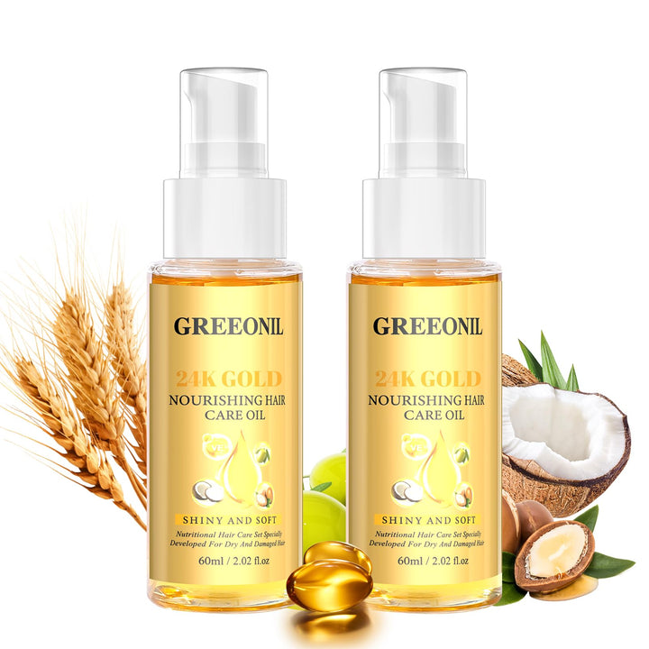 GREEONIL front packaging showing two bottles and brand benefits