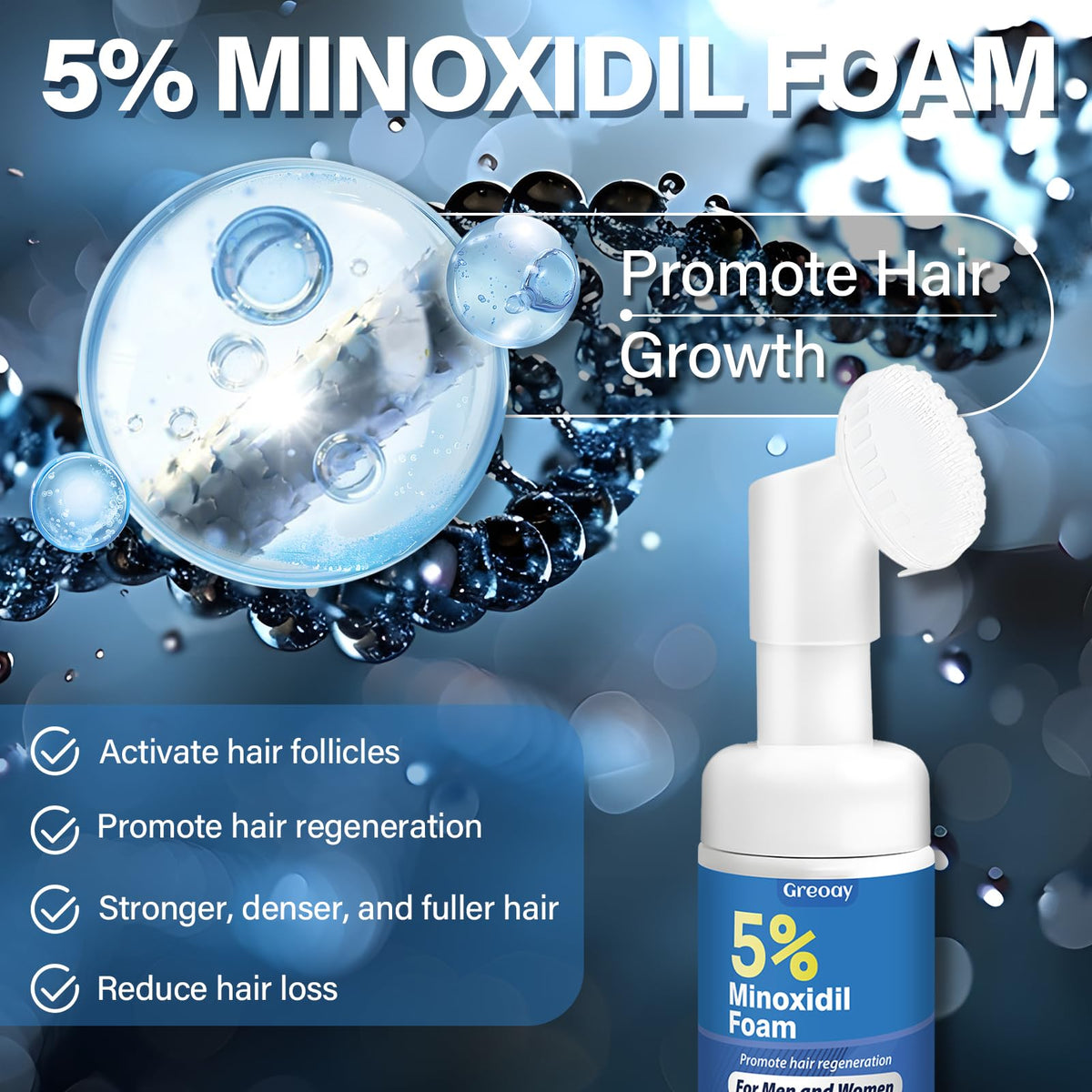 Greoay foam being applied to scalp demonstrating targeted treatment use